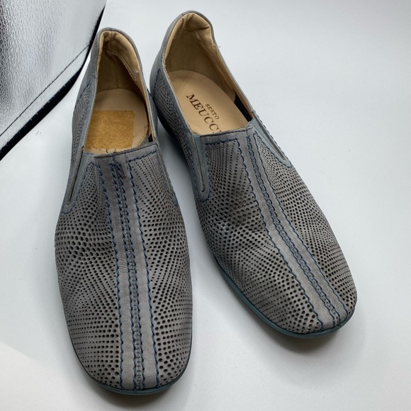 SESTO MEUCCI BRILLA Blue Gray Silver Leather 7.5 Sneaker Loafer Walking Slipon - Picture 2 of 10